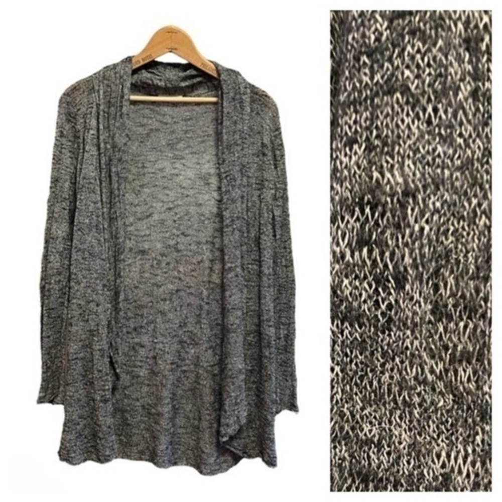 Eileen Fisher Gray Linen Blend Open Front Long Drapey Cardigan Sweater Small